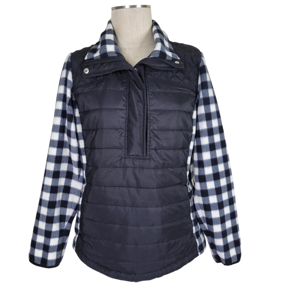 Lauren Ralph Lauren Quilted Puffer Jacket Size L Buffalo Plaid Fleece Arms Back - Picture 2 of 10